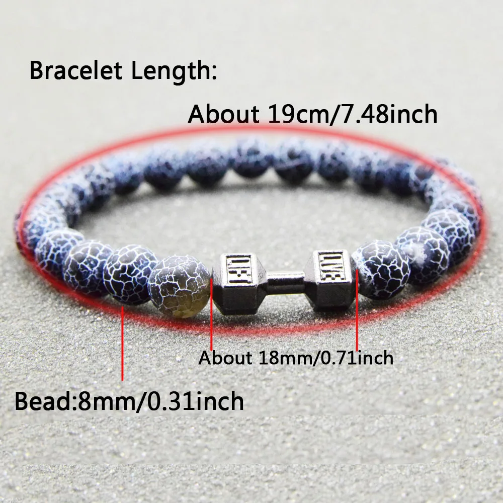 Black Weathered Stone Wristband Women Adjustable Bracelet Couple Gift Bead Bracelet Dumbbell Bracelet Men Original Holiday Gift