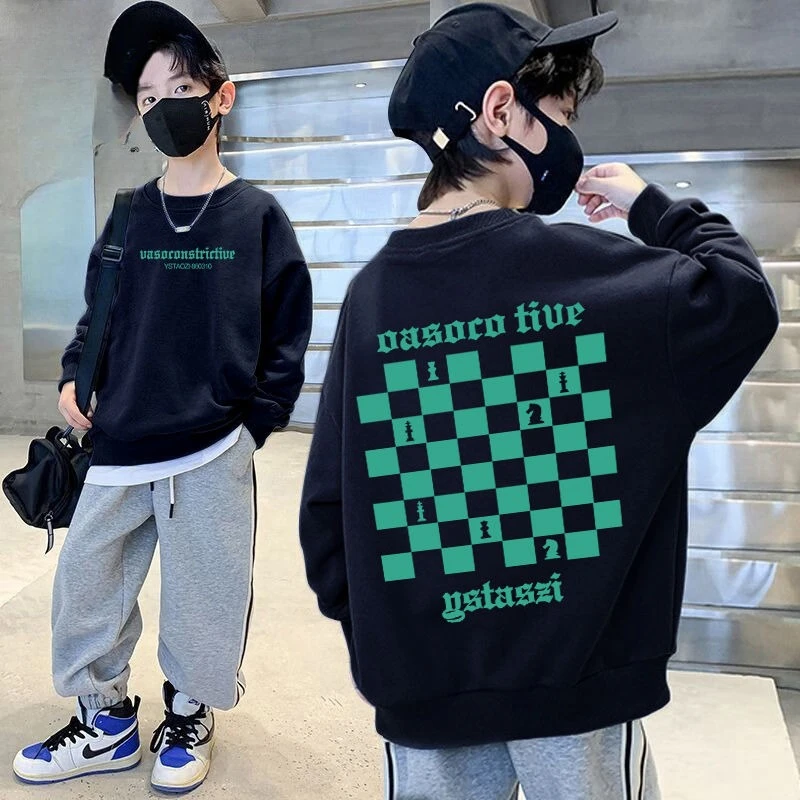 

Crewneck Sweatshirt for 8-10 Years Old Boys Stylish Loose Fit Fleece-Lined Kids Top New Arrival Spring Autumn Winter