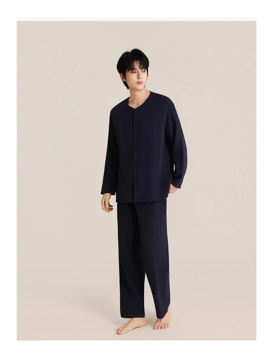026 Men's Spring/Summer Autumn New Long Sleeve Long Pants Pajama Set All Cotton Thin Edition Can be Wearing Outward Home Clothes