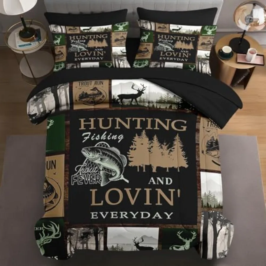 

7 Pcs Size Comforter Set with 2 Pillowcases and 2 Shams, Moose Hunting Bedding Set for and Adults, Wildlife Black Country Bed i