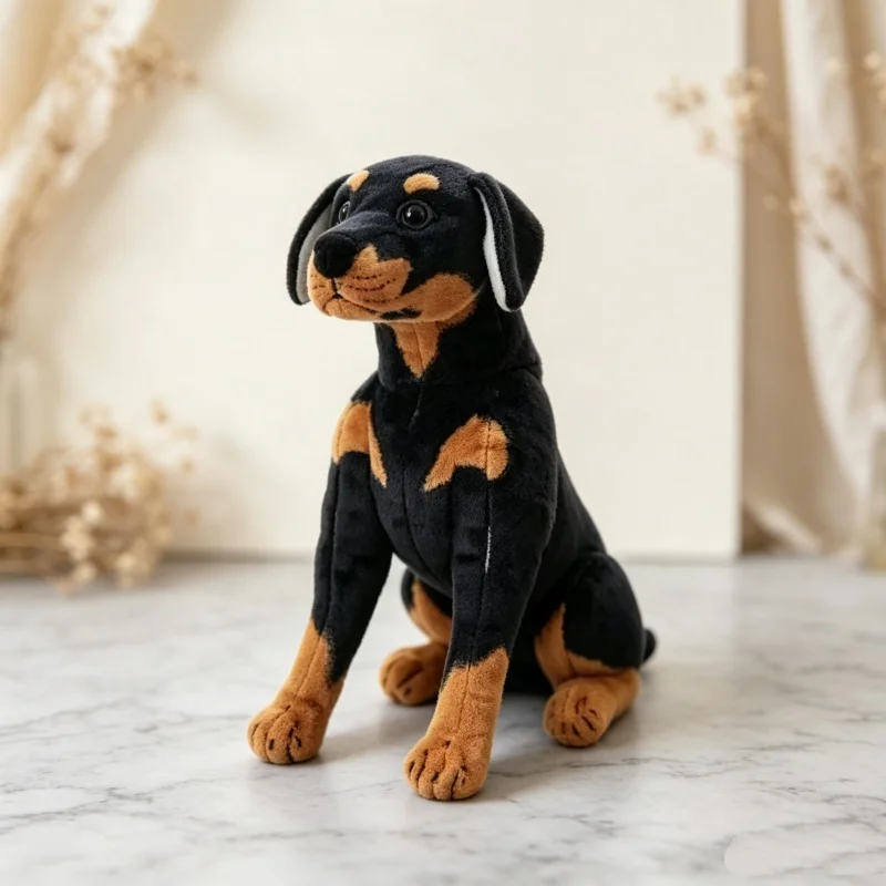Figura de Peluche de Dóberman de Simulación en Postura Sentada, Superficie de Piel Realista, Decoración para Ventanas del Hogar, Accesorio para Escenas de Retrato, Regalo