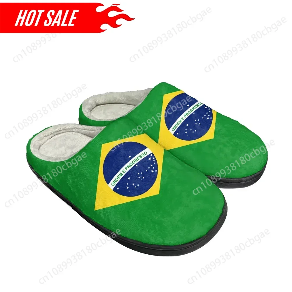 Quente legal brasil bandeira moda algodão chinelos personalizados das mulheres dos homens sandálias de pelúcia casual manter sapatos quentes chinelo térmico confortável
