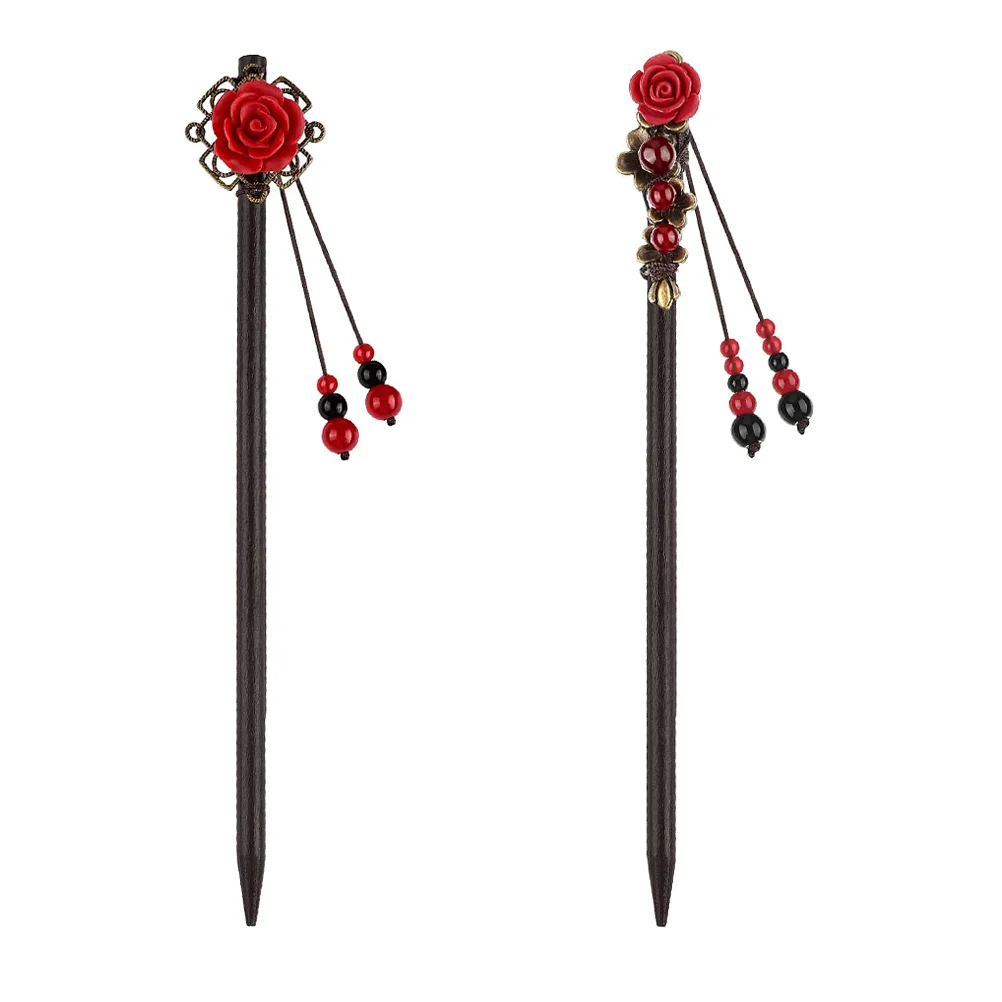 

2 Pcs Chinese Style Hairpin Women's Wedding Accessories Pins Wood Tail Chopsticks for