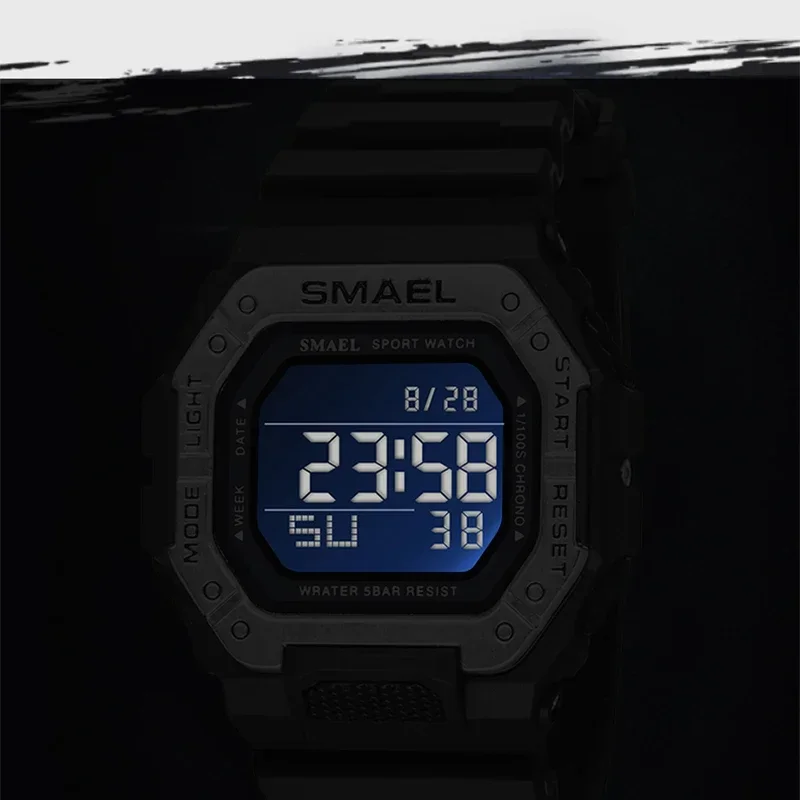 SMAEL 8059 Digital  Brand LED Clock Waterproof Auto Date Military Army Green Square Wristwatches Men Watch Digital Sport Watches