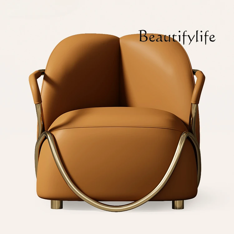 Light Luxury Chair Living Room Home Genuine Leather Chair Single Sofa High-End Art Balcony Leisure Chair