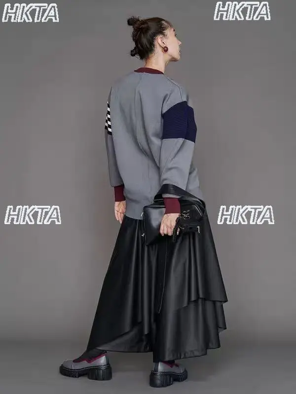 Japanese Autumn New Vintage Striped Stitching Color Matching Knitted Sweatshirt Loose Casual Drawstring hoodies Pullovers Women
