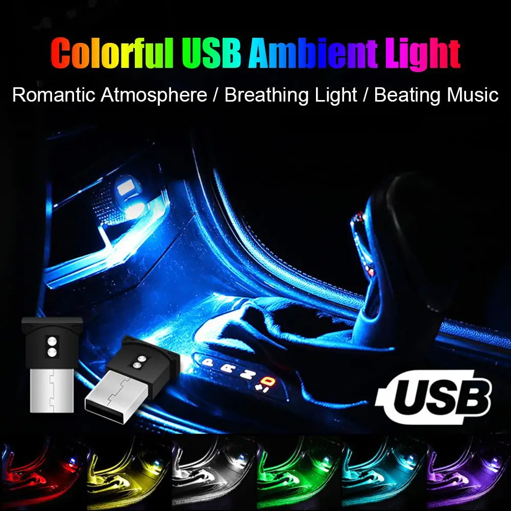 

НОВАЯ лампа для салона автомобиля, USB светодиодная лампа окружающего освещения, 8 цветов, динамическая RGB лампа, мини-сменная декоративная регулируемая внутренняя яркость Q5E6
