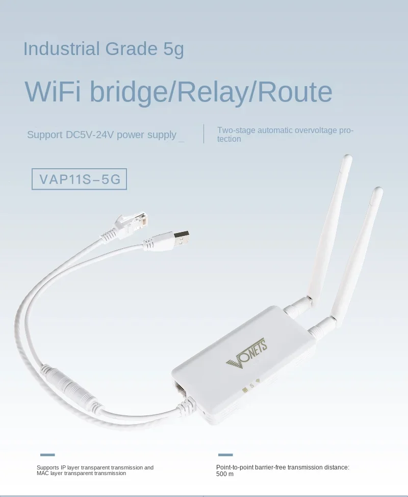 VONETS 5G Wireless Bridge/Router/Repeater for Converting Wireless To Wired, Ideal for Elevator Monitoring - VAP11S-5G