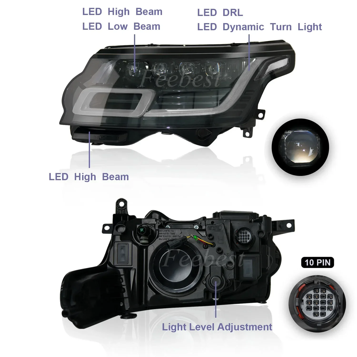 

2025 Hot Sell Headlamp Direct Facelift 4 Lens Headlight for Land Rover Range Rover Vogue No Body Kit Upgrade