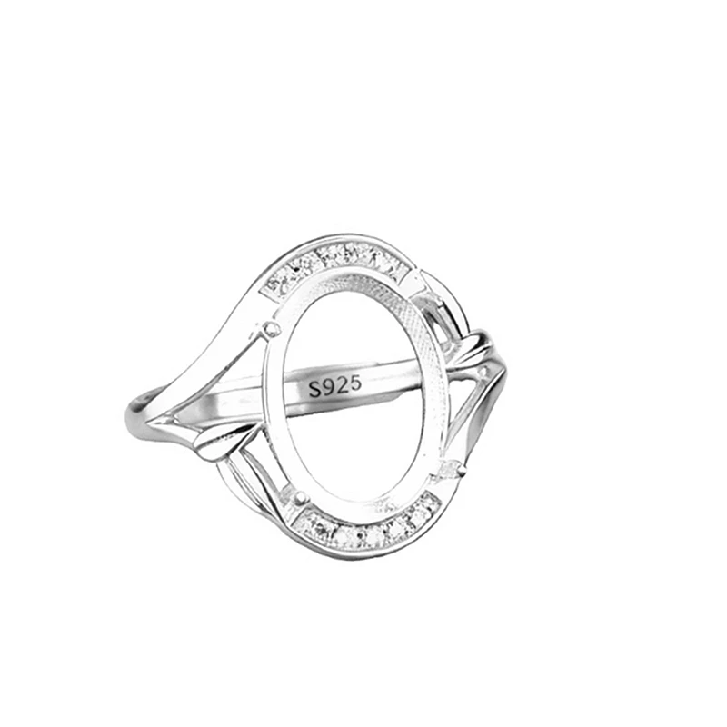 

925 Sterling Silver Women Ring 10x14mm Oval Cabochon Semi Mount Engagement Wedding Ring Setting Cubic Zirconia