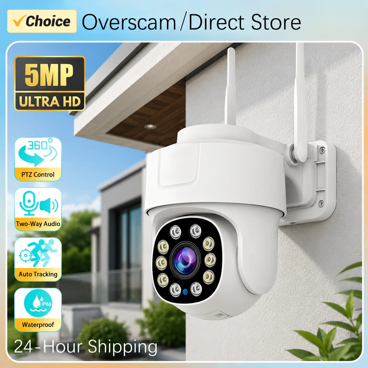 

5MP WIFI PTZ IP Camera HD Lens Outdoor IP66 Waterporof Auto Tracking Wireless CCTV Security Surveillance Two-Way Audio Camera