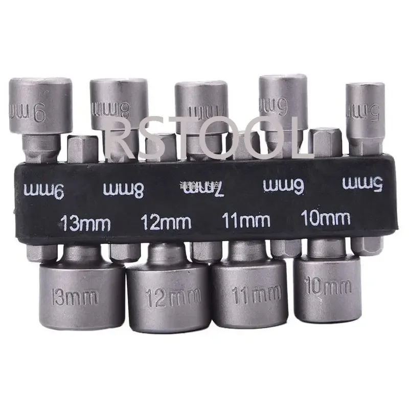 9pcs  Wrench 1/4" Screw Metric Driver Tool Set Adapter Drill Bit 5 To 13mm Hexagonal Shank Hex Nut Socket