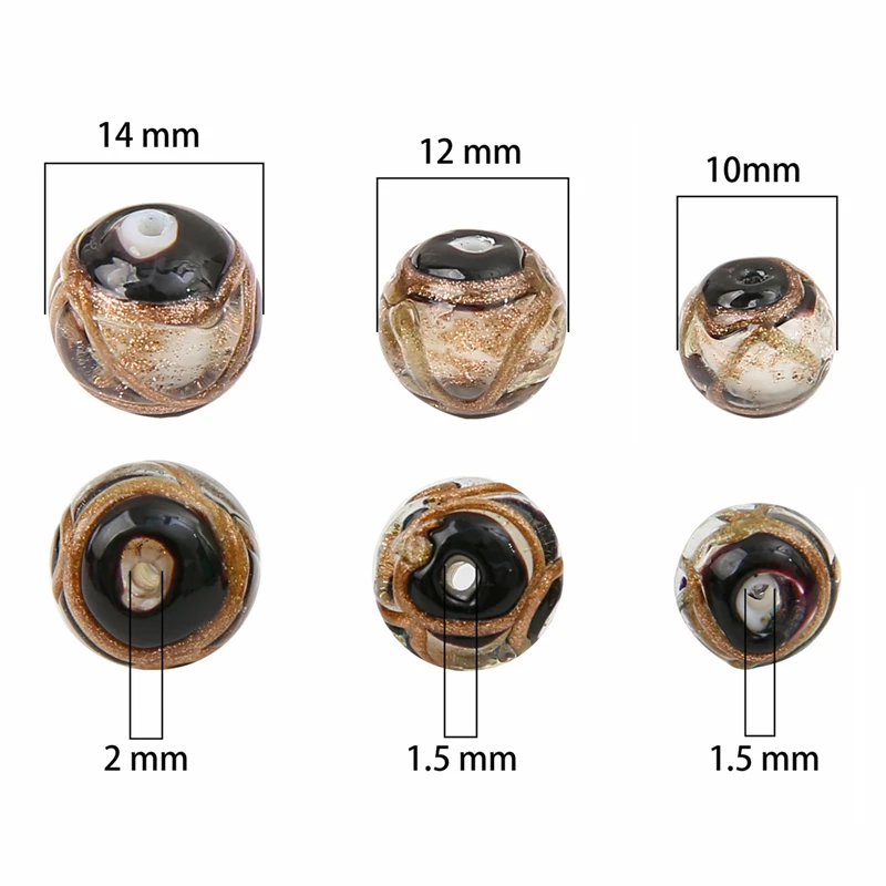1 Stück 10 mm neue goldfarbene Lampwork-Glasperlen, lose dekorative Perlen für die Schmuckherstellung, DIY-Armband, Halskette, Bastelzubehör – Detail 2