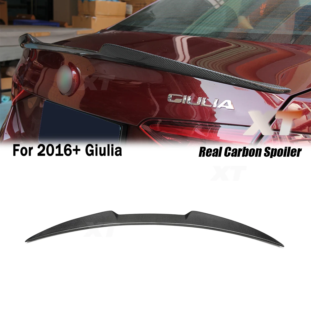 نمط QV لسيارة ألفا روميو 2016+ جوليا ألياف الكربون الجافة الخلفية أجنحة سبويلر PSM Quadrifoglio Verde عصا إضافة مع شريط