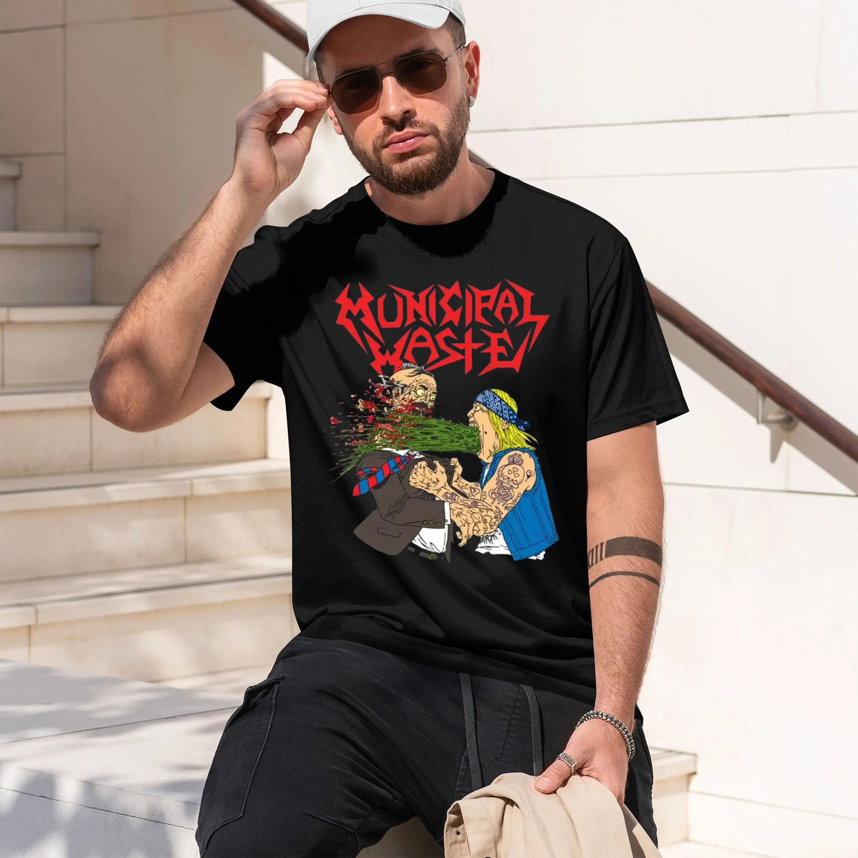 Graph Streetwear Men's T-Shirt Munipal Waste Band Logo And Coon Character Design Summer Casual Wear For Fans And Enthusiasts 202