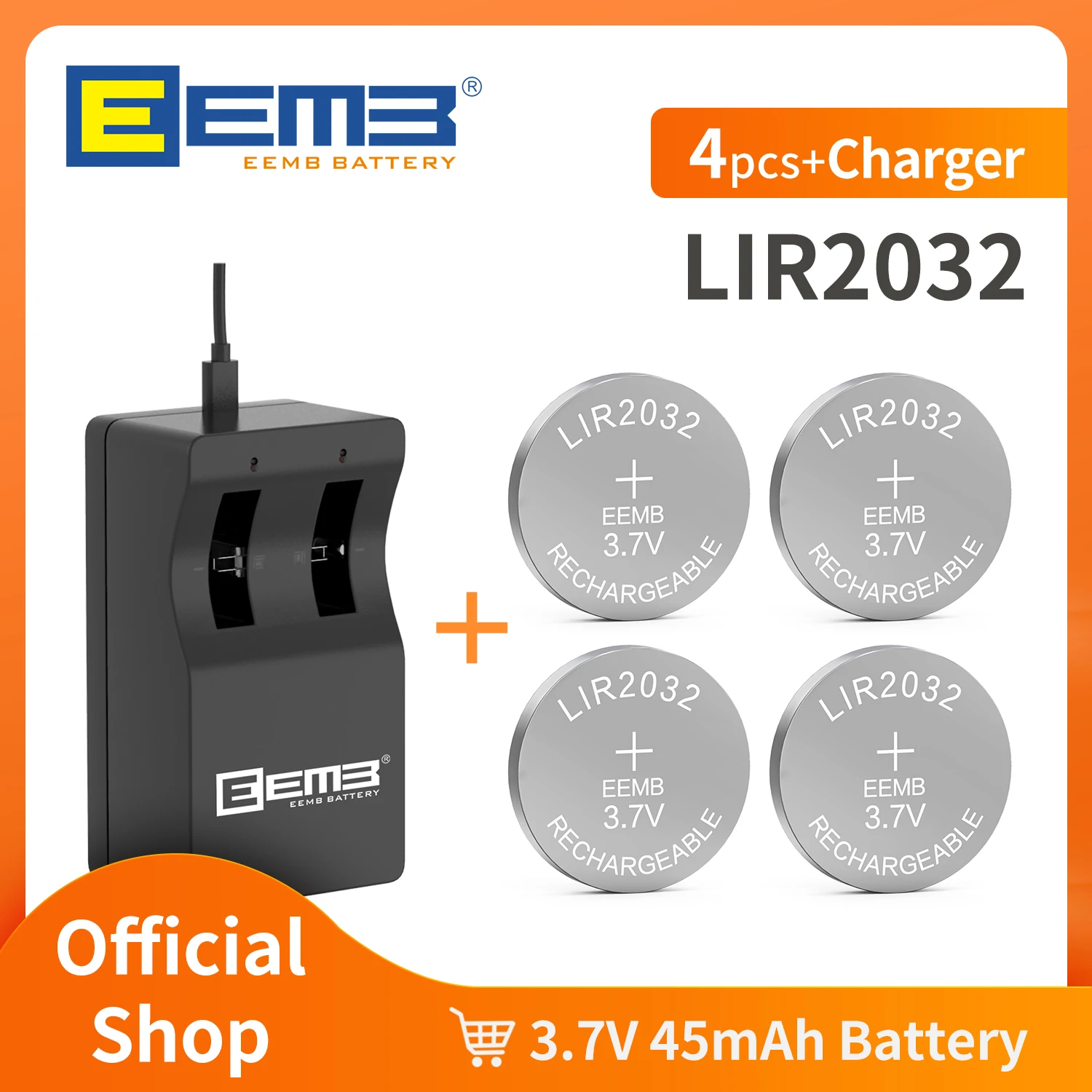 Akumulator EEMB LIR2032 z ładowarką (opcjonalnie) 3,7 V 2032 Bateria litowo-jonowa 45 mAh Baterie litowe na monety