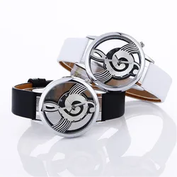 Lady Womans Wrist Watches simple casual Engraving Hollow stylish Musical Note Painted Leather Bracelet lady bracelet watches