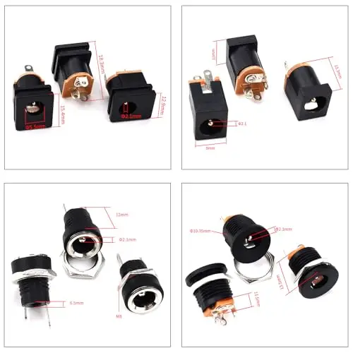 DC Power Jack Connector Assorted Kit, 5.5 x 2.1mm DC Power Supply Jack, DC005 DC012 DC015 DC022 Assortment (DC-Power-Kit)