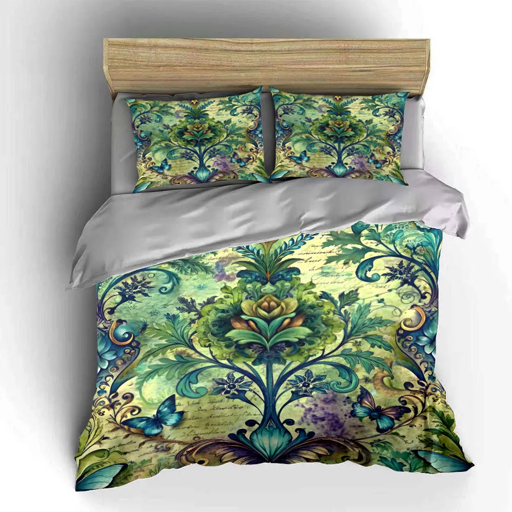Elegant vintage floral and butterfly Printed Duvet Cover Set 1 Duvet Cover+2 Pillowcase Multi Size Bedroom Bedding Decor 5