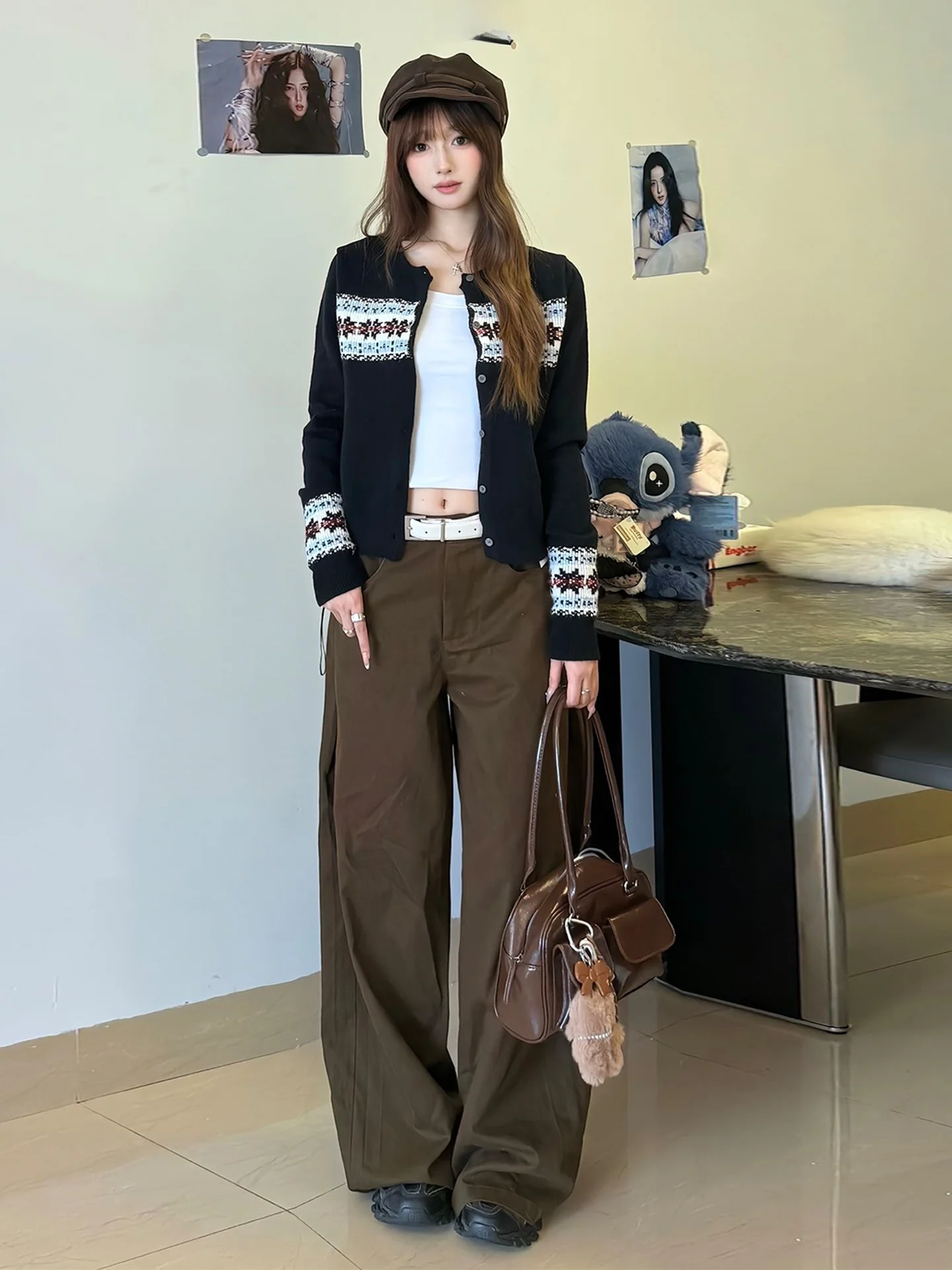 เสื้อคลุมไหมพรมถักลาย Fair Isle สไตล์เรโทรสำหรับผู้หญิง ฤดูใบไม้ร่วง ฤดูหนาว รุ่นใหม่ สไตล์เกาหลี