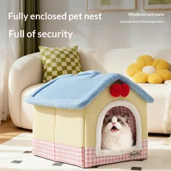 Casa cama cerrada para gatos y perros pequeños, todas las estaciones