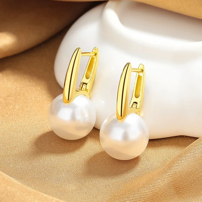 Female Earrings 925 Sterling Silver Round Pearl Small Earrings for Women 2026 Promise Love Jewelry Pendientes Bijoux Vintage