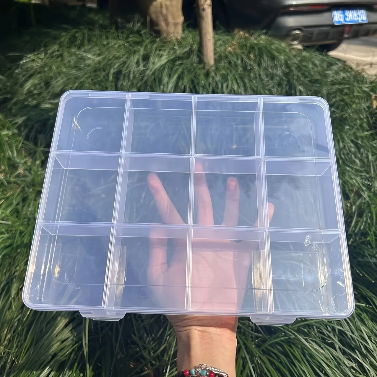Aufbewahrungsbox aus Kunststoff mit 12 Fächern und Kartenfächern | Großes Fassungsvermögen, transparent, ideal für die Organisation von Perlen und Schmuck – Detail 1