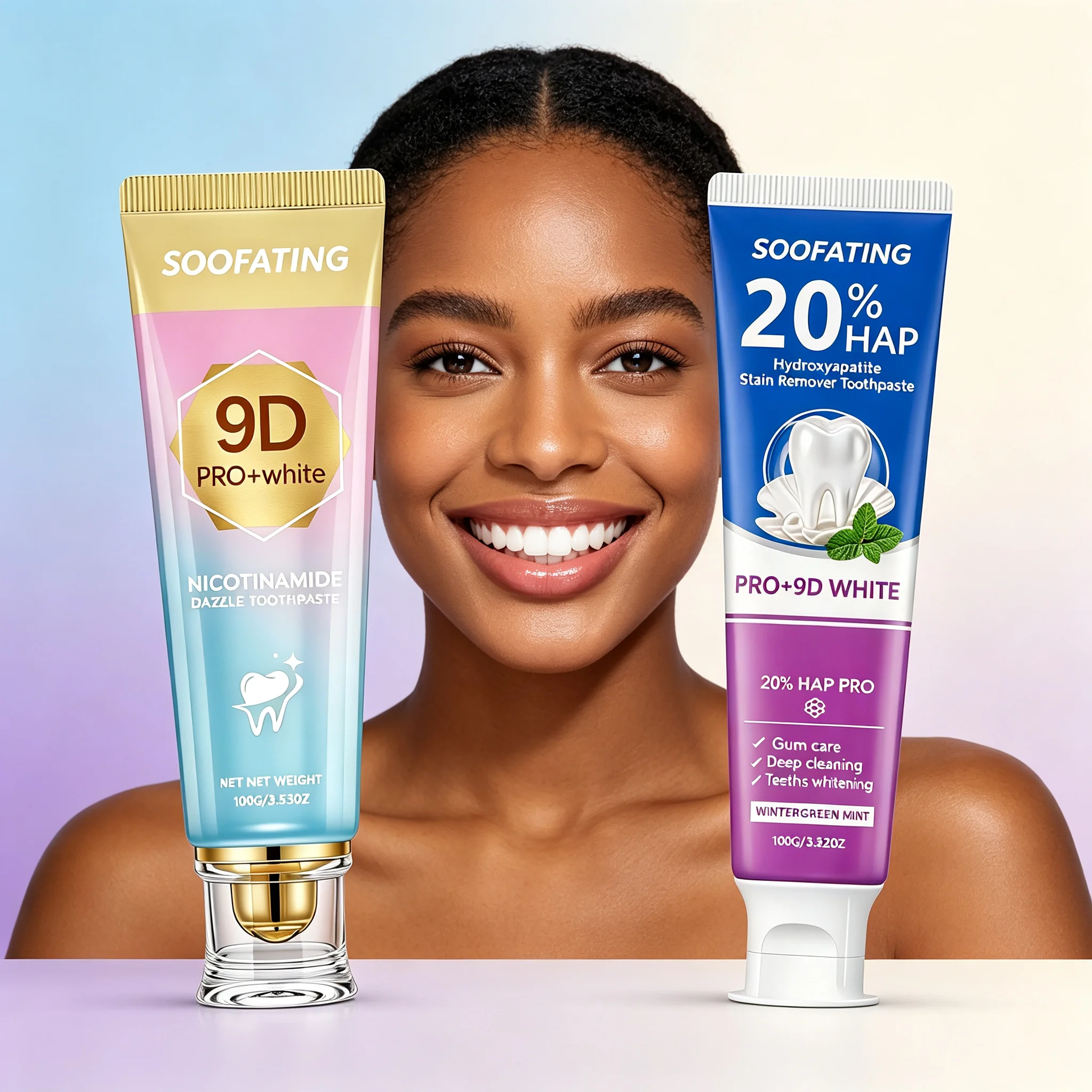 SOOFATING 2 Pack Toothpaste Set, 20% Hydroxyapatite & Niacinamide, Teeth Whitening & Stain Remover, Gum Care, Wintergreen Mint, 100g