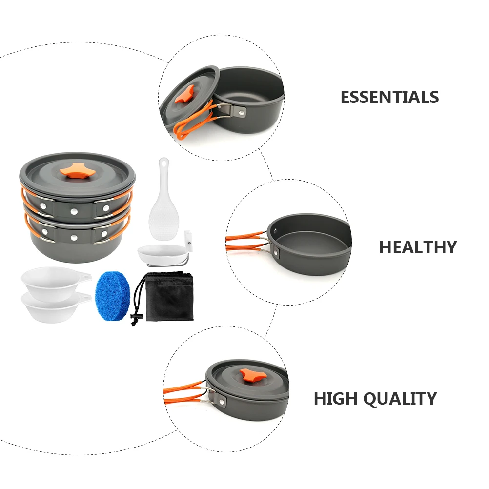 

Portable Pot Set Camping Cooking Kit Travel Suit Jacketed Kettle Cookware Aluminum Alloy Multi-function Tableware for