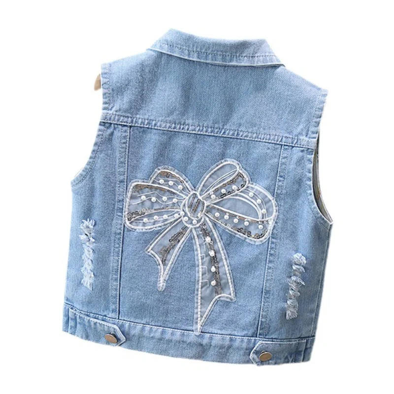 Children\'s Vest Spring and Autumn New Bow Crown Flower Print Flip Collar Vest Sweet and Cute Fashion Versatile Coat