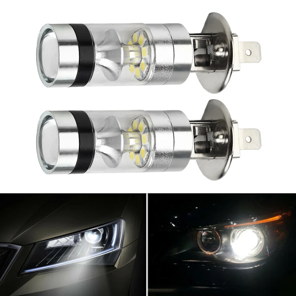 6000K LED Headlight Driving Fog H1 Light Wear-resistant 20-SMD 2pcs Parts Projector Replacement White Portable