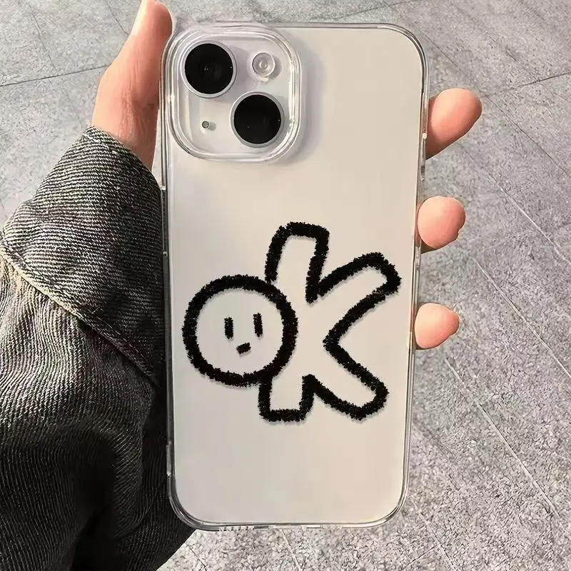 Ins Hot Simple OK جراب هاتف آيفون 16 15 14 13 12 11 Pro XS MAX 7 XR 8 7 Plus غطاء شفاف Fundas