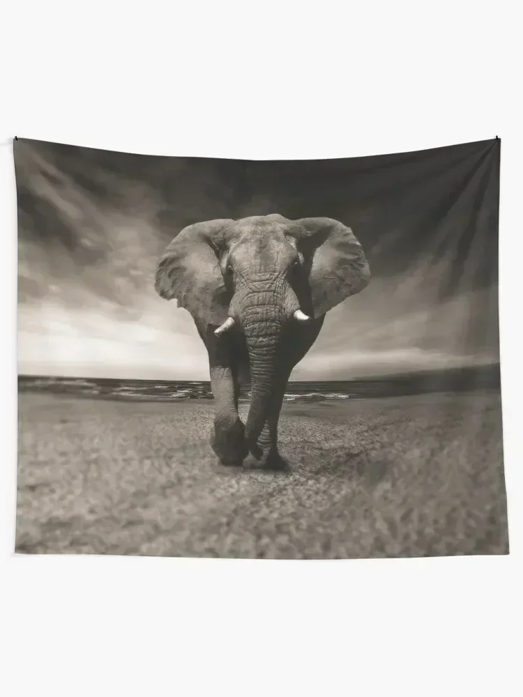 Elephant Black and White Photo-realistic Bull Elephant Print Tapestry Wall Deco Room Decoration Korean Style Tapestry