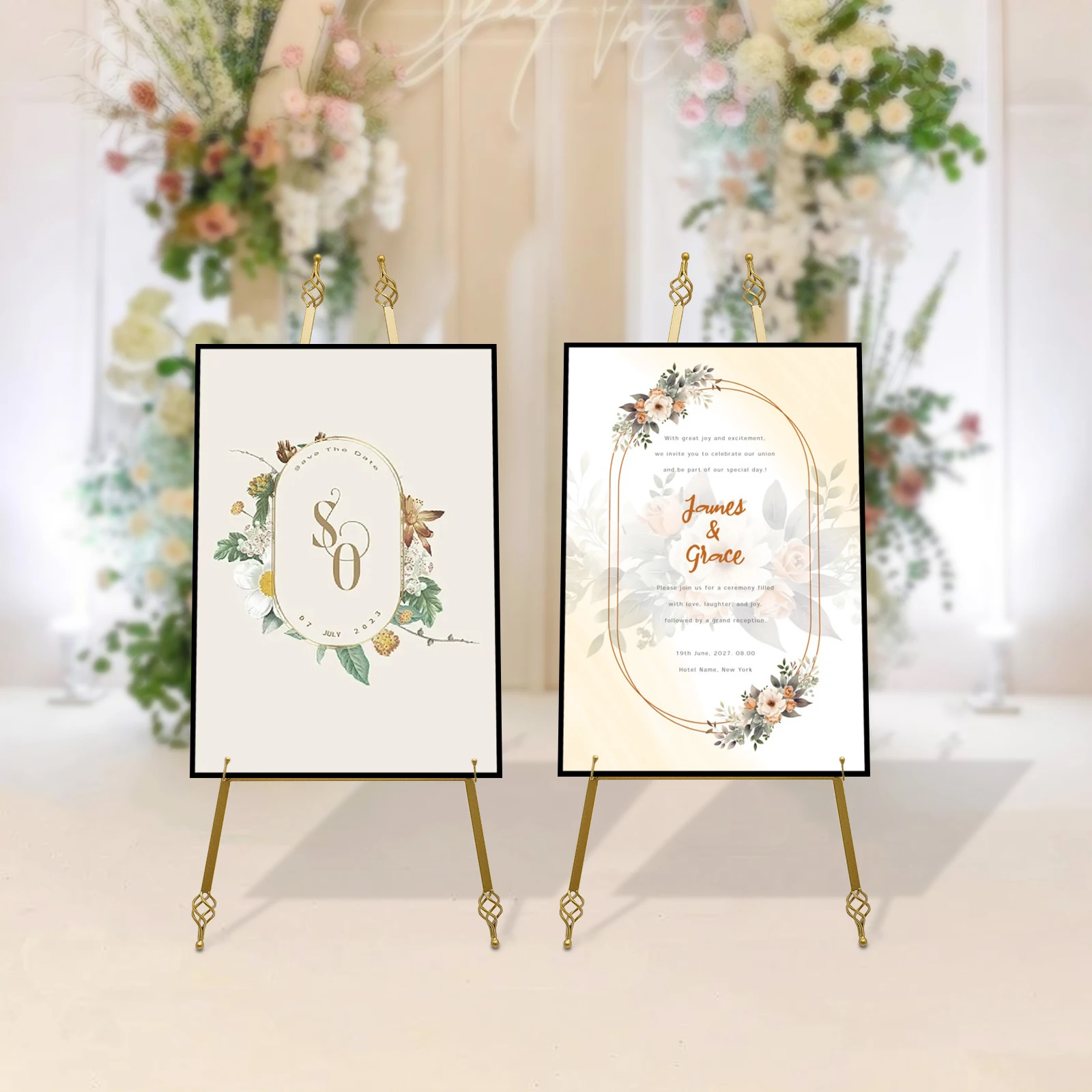 Wedding Stand, Roadway Wedding Stand 2 Pack Gold 48x110cm, Display Easel with 6 Hook Holes, Adjustable Angle Chain, Steel Nano Baking Anti Rust for Wedding Sign Photo Frame