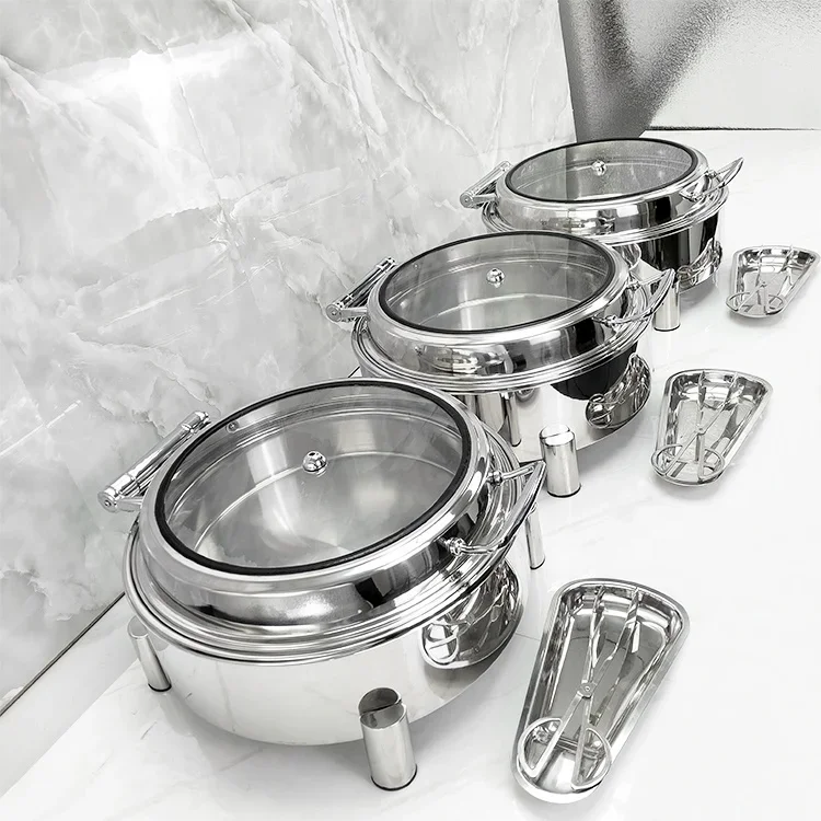 

Luxury 6L round Stainless Steel Self-Service Hot Pot Set Modern Electric Food Warmer 220V Hotel Catering Durable Wood Material