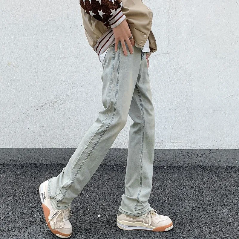 Men's Blue High Street Micro La Jeans Fashion Men's 2023 Autumn New American Ruffian and Handsome Slim Long Pants