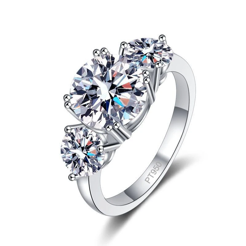 

LioraGem Three-Life Stone Women's Ring Luxurious 3-Carat Moissanite Wedding Rings Platinum PT950 Stamp Anniversary Gift