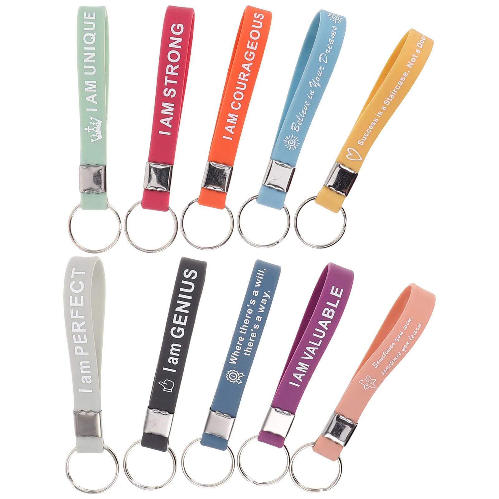 60Pcs Motivational Keychains Silicone Inspirational Quotes Keyrings for Teacher Employee Appreciation Graduation Holiday Gift