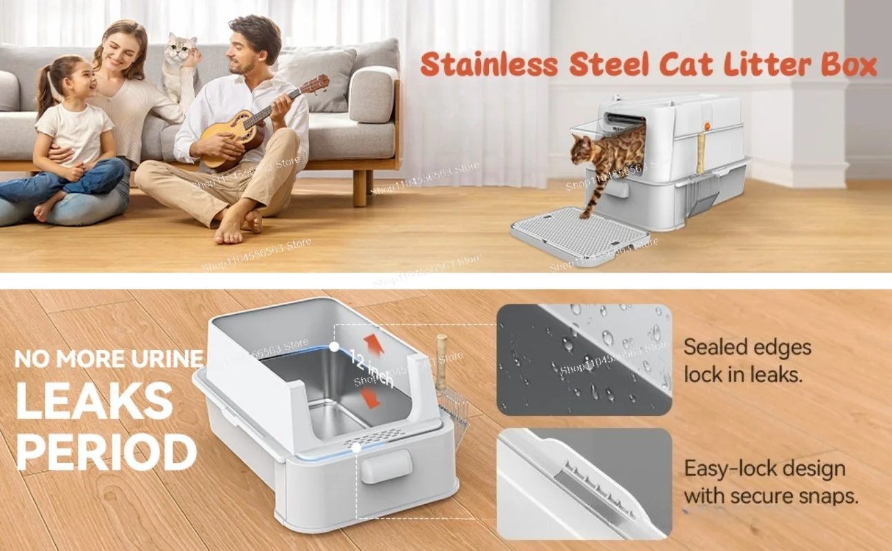 Drawer Type Closed Cat Litter Box Anti-splash Raised Extra Large Stainless Steel Cat Toilet Pet Cat Litter Box