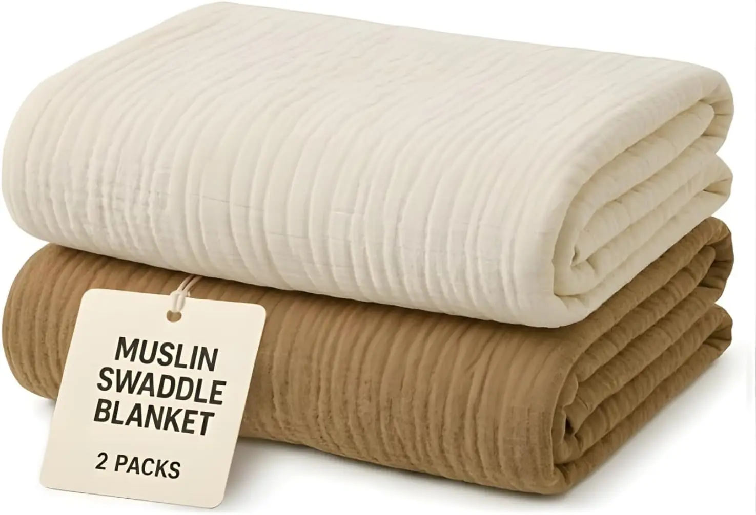 

Мягкие муслиновые пеленки-одеяла, набор из 2 штук, светло-коричневый и бежевый, большие, 40x40 дюймов, для пеленания и кормления младенцев