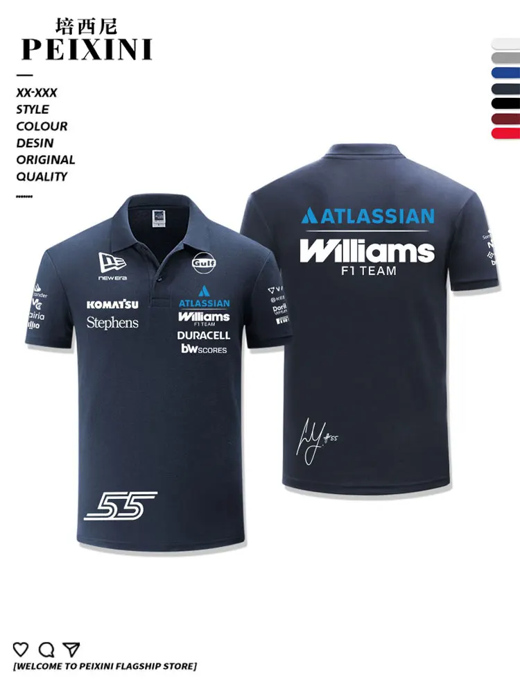 Футболка-для-автоспорта-f1-сезона-2026-команда-williams-номер-55-форма-пилота-qing-повседневный-стиль-короткий-рукав-хлопок-поло
