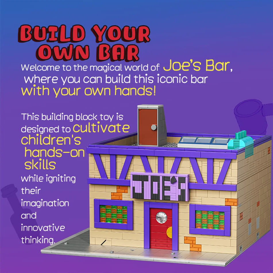 Moc cidade modular joe taverna bar vista de rua blocos de construção springfield pub arquitetura montagem tijolos brinquedos crianças adultos presente
