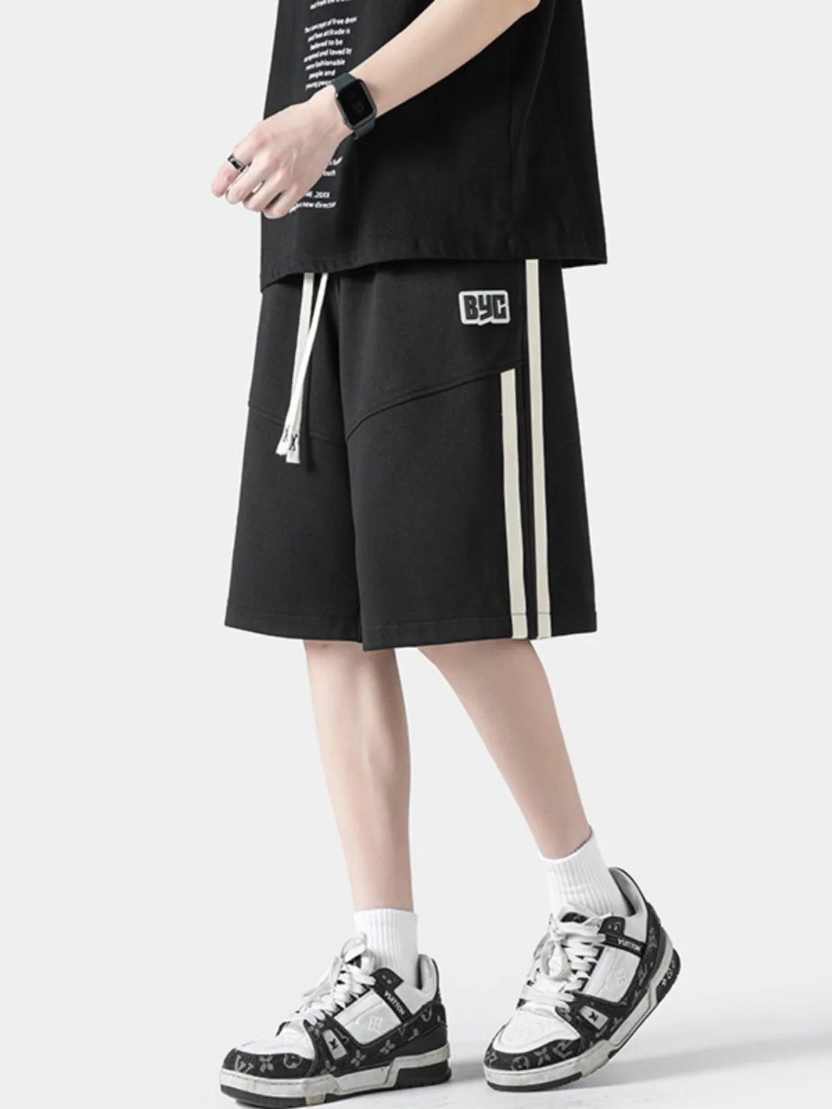

Loose American Sle Baskeall orts Men's Summer Faion Casual Straight Leg Mid-Length Five-Fourth Pants Breathable