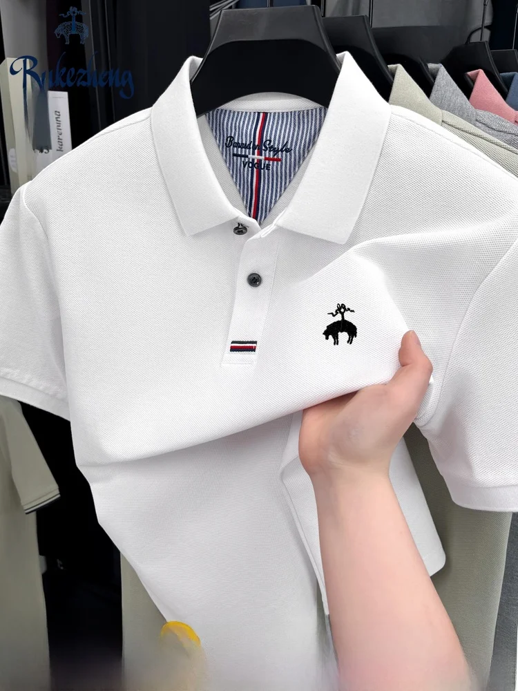 

Brooks Brothers 00% Pure Cotton ort Sve Men's irt Embroidered Cool Busin Casual Turn-down Collar T-irt