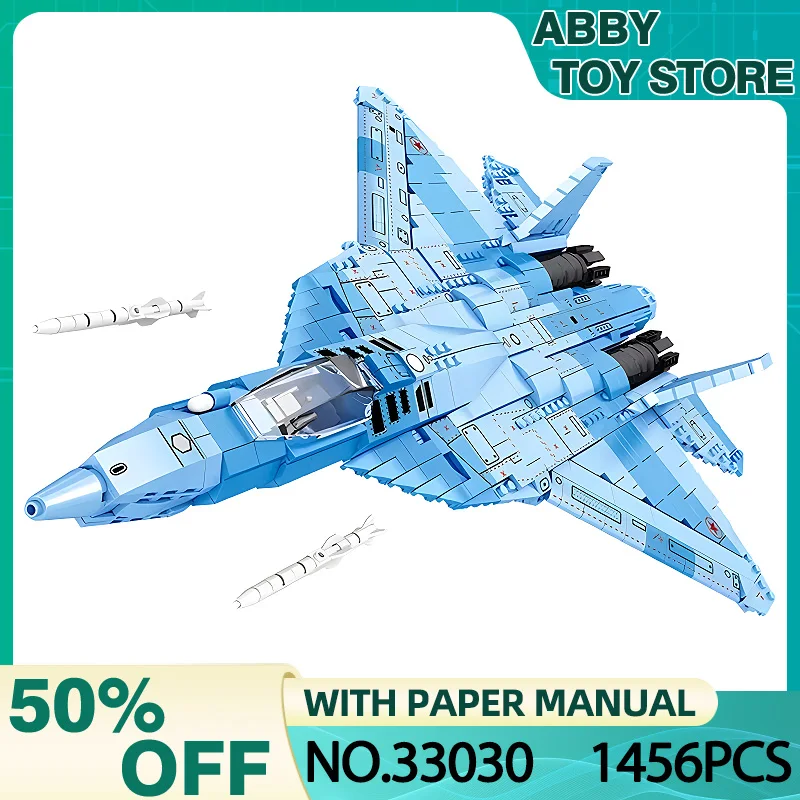 Reobrix 33030 MOC SU-57 Stealth Fighter Building Blocks Russian Air Force Aircraft Model Desktop Toys Birthday Gift For Kids