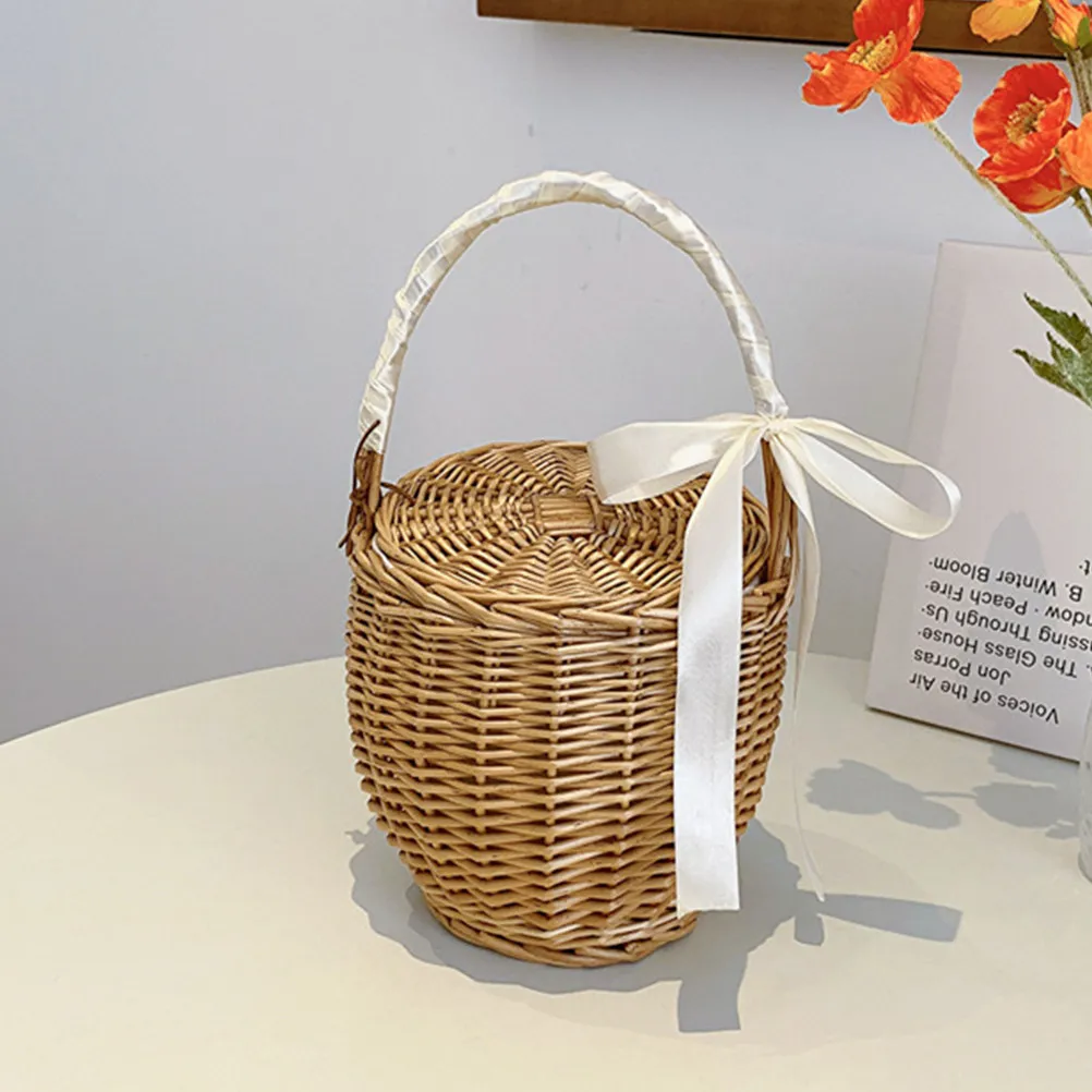 French Style Woven Handheld Picnic Basket for Fruits Vegetables Snacks Outdoor Camping Travel Storage Organizer Home Kitchen view 3