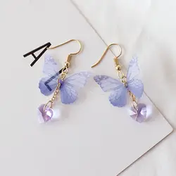 Purple Butterfly Dangle Earrings Party Elegant Butterfly Earrings Women Butterfly Heart Long Dangle Hook Earrings Jewelry Gift