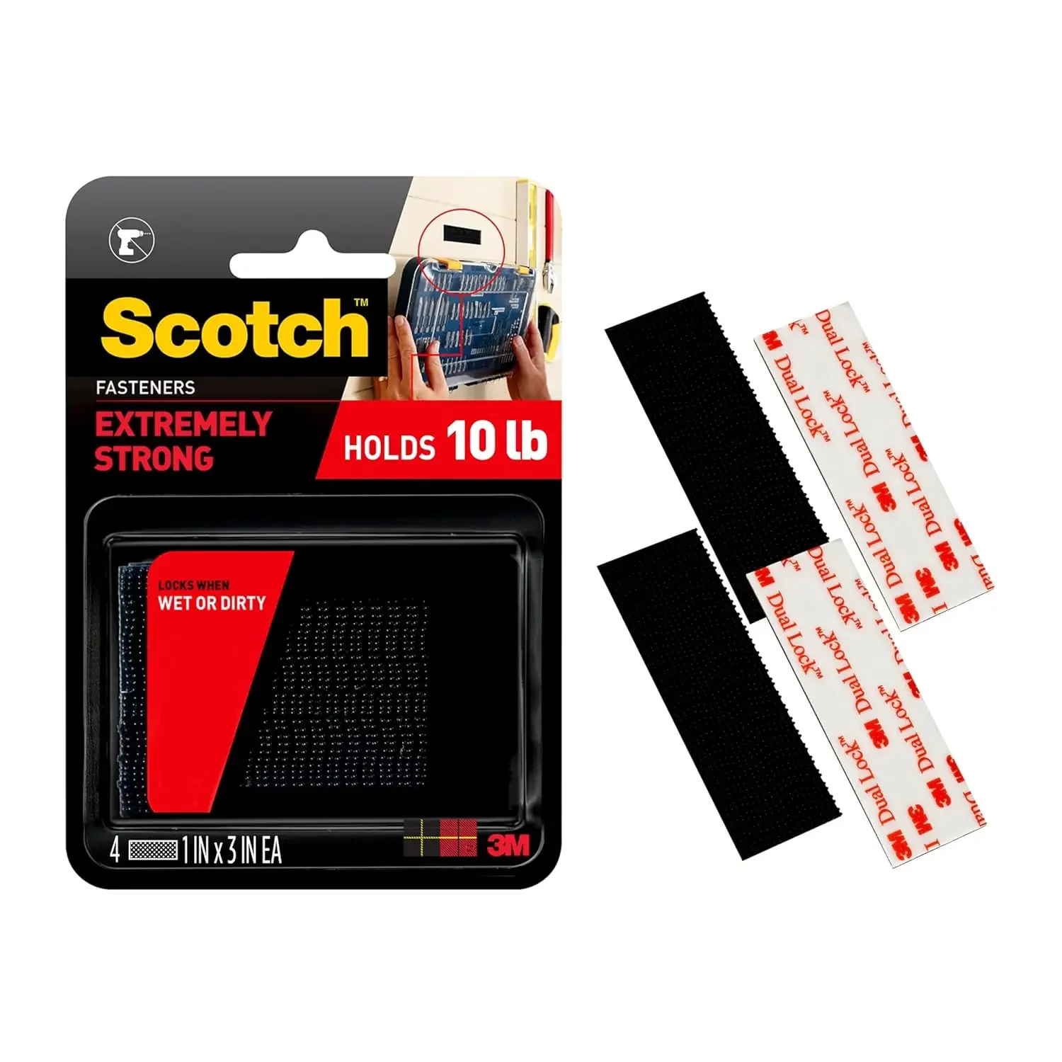

Powerful 1' x 3' Fastening Strips, Weather & Dirt Resistant, Holds 2 lbs., Dual-Lock Reclosable Design
