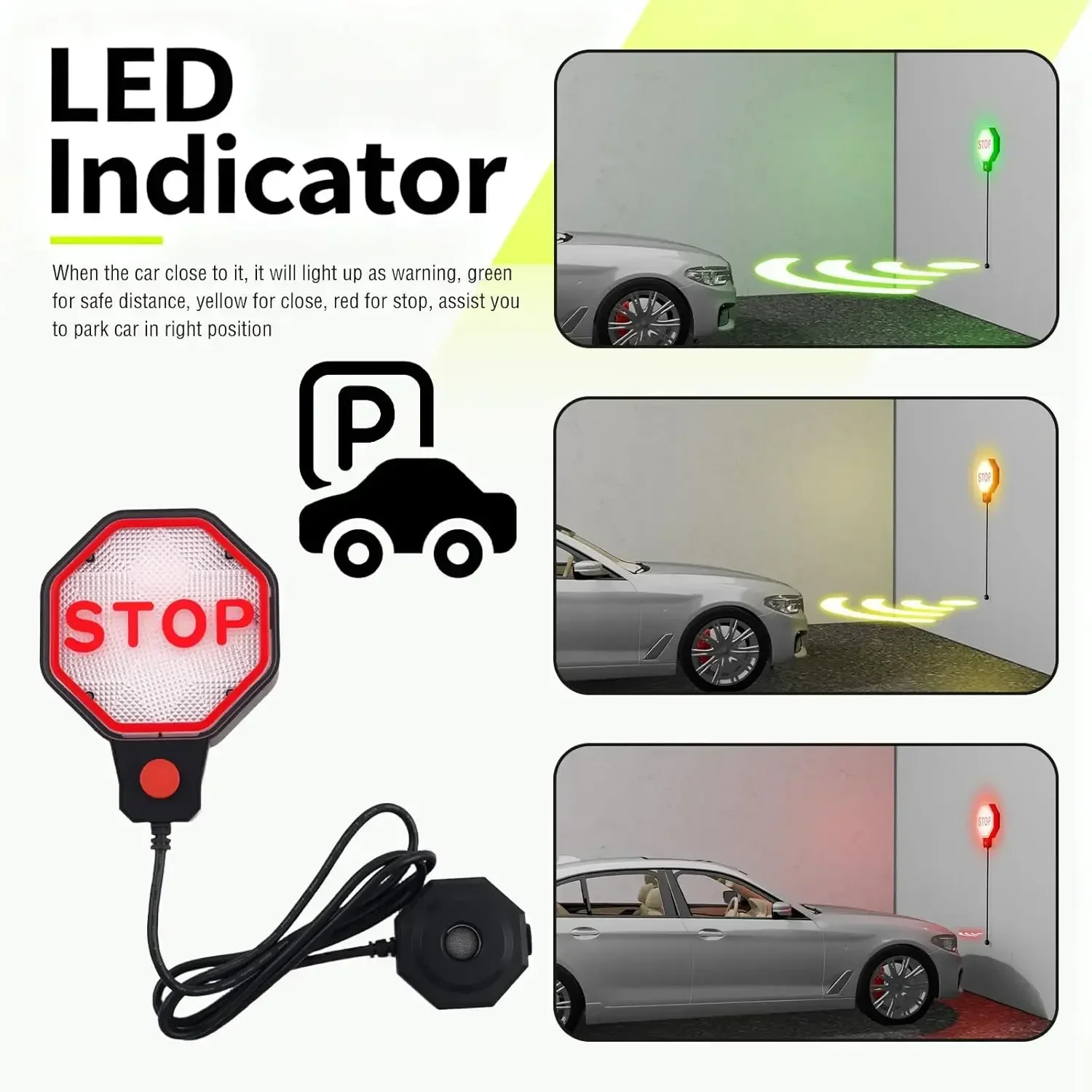 New Adjustable Garage Parking Aid Measure Distance 6in to 6 Ft with Red Yellow Green LED Display for Car SUV Pickup