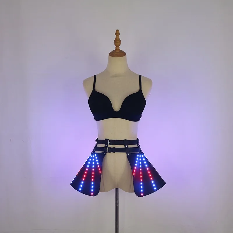 Falda brillante con luz LED, ropa de fiesta Rave, minivestido para actuación en escenario, Club, KTV, entretenimiento nocturno, ropa fluorescente, disfraz